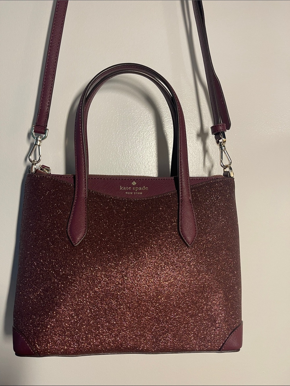 Kate Spade Sparkle Crossbody Bag in Deep Burgundy W/Matching Wallet